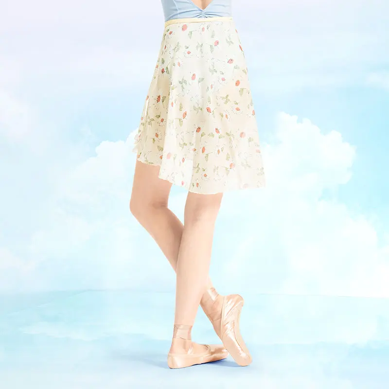 Ballet Skirt Women Printing Skirt Adult Ballet Dance Short Dresses Satn Ribbon Chiffon Skirts Blue Yellow - Image 3