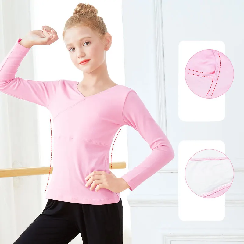 Ballet Tops Girls Dance T-shirt Long Sleeves Clothes Cross Neck Tops+Pants Sets Ballet Suits For Girls Dancewear - Image 4