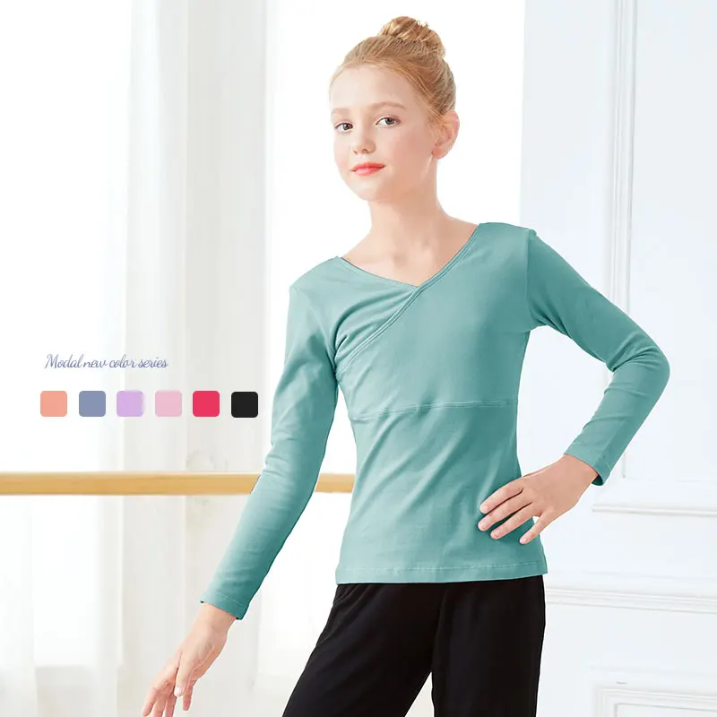 Ballet Tops Girls Dance T-shirt Long Sleeves Clothes Cross Neck Tops+Pants Sets Ballet Suits For Girls Dancewear - Image 2