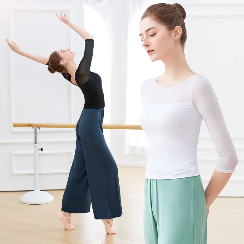 Ballet Tops Woman Dance Tops Mesh Splice Ballet Shirt Clothing Elegant Adults Yoga Ballerina Dance Costume Lady - Image 4