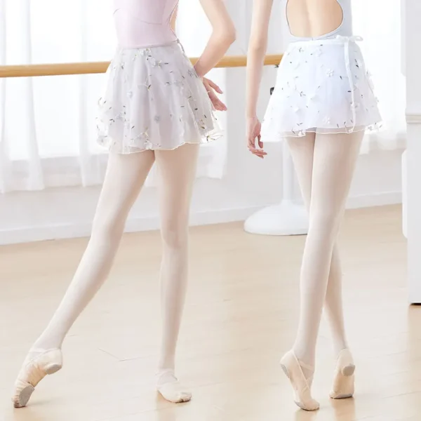 Ballet Skirt Woman Embroidery Floral Tie Up Chiffon Half Dance Skirt For Woman Skirt For Dancing