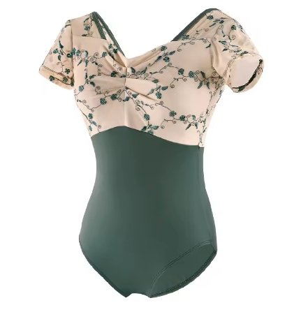 Ballet Leotards Woman Embroidery Square Collar Splice Short Sleeves Dance Leotards Nylon Ballet Bodysuit Gymnastics Leotard - Image 5